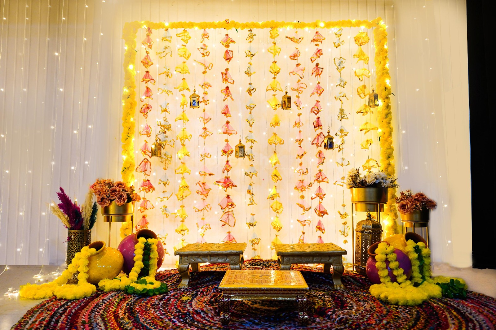 Green and orange traditional decor setup